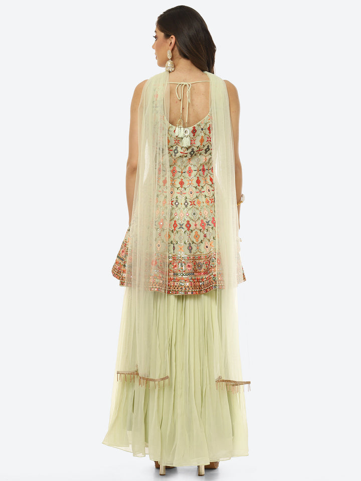 Resham Sequin Embroidered Georgette kurti With Garara &amp; Dupatta
