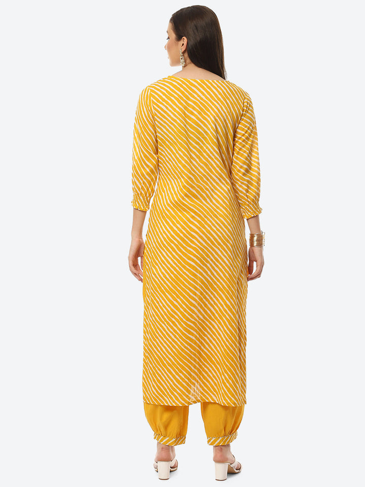 Printed Neck Embroidered Cotton Kurta With Pant