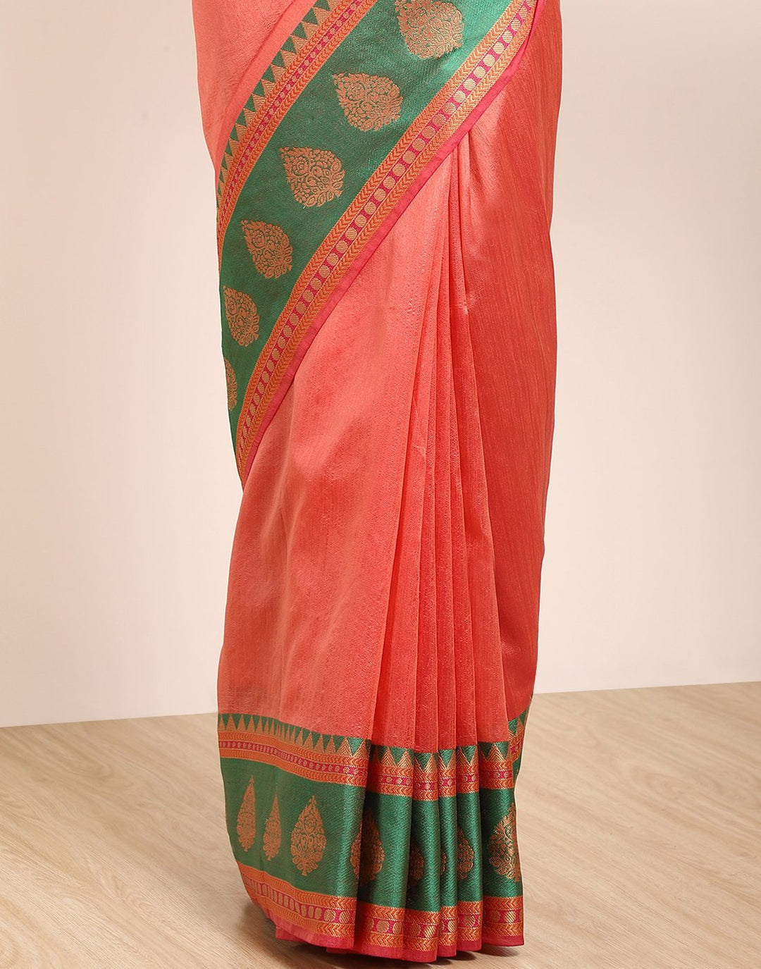 MBZ Meena Bazaar-Peach Art Handloom Saree