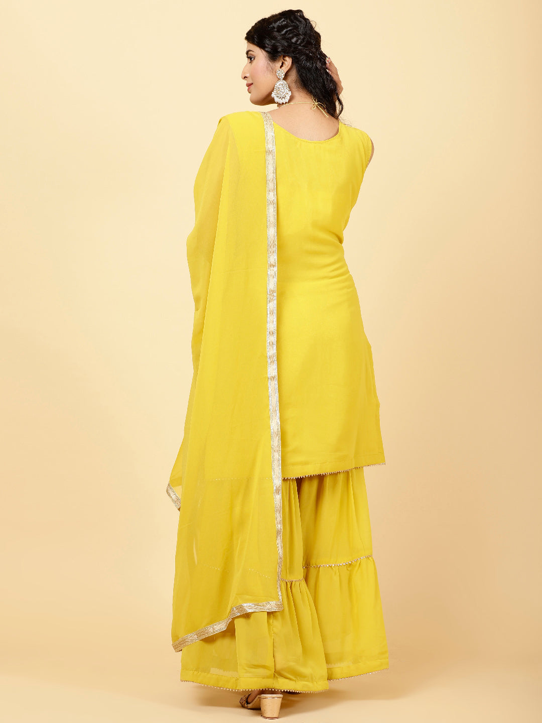 Sequin Embroidered Georgette Kurta With Garara &amp; Dupatta