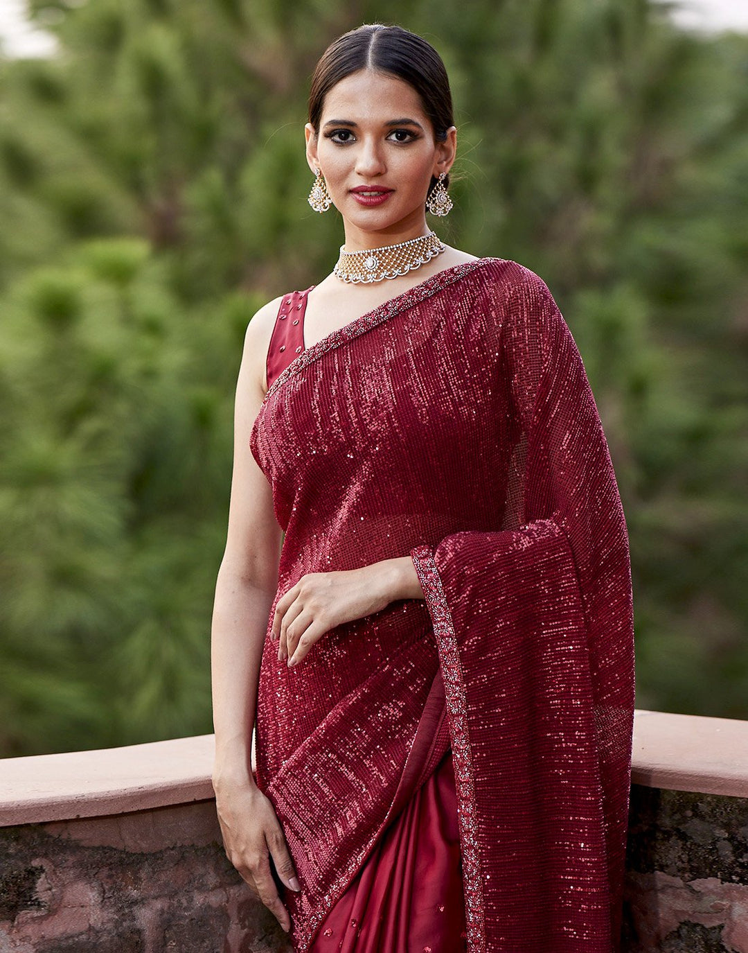 MBZ Meena Bazaar-Satin Silk Saree With Sequence Work