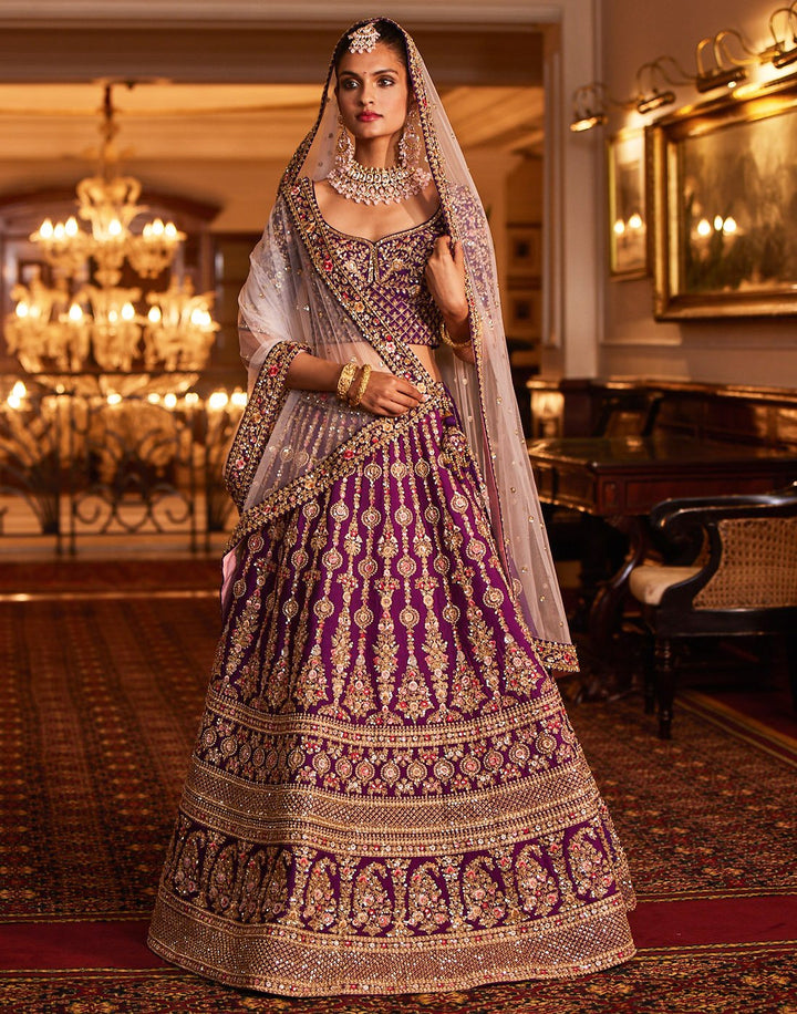 Embroidered Art Handloom Dupion Bridal Lehenga With Net Dupatta