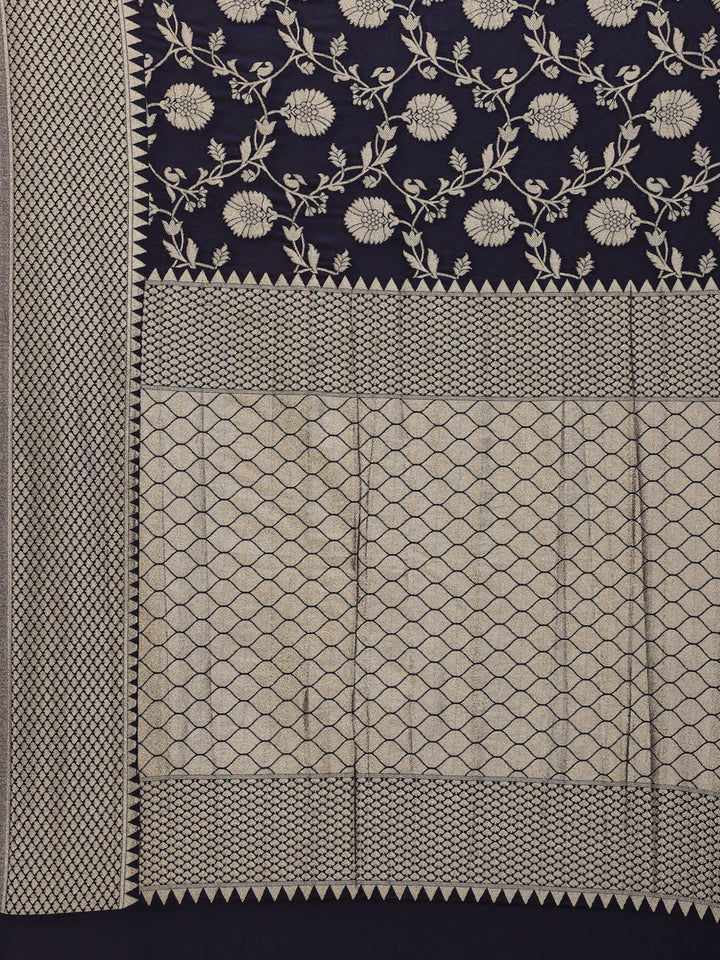 Floral Zari Border Booti Georgette Plain Saree