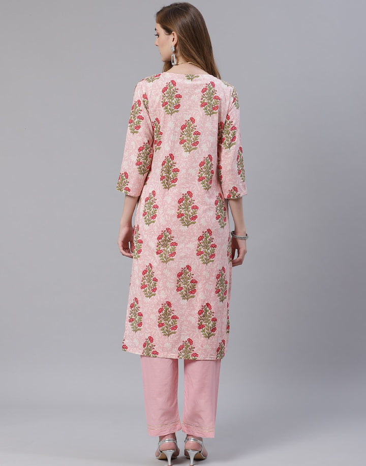 Dusty Green and Pink Cotton Salwar Kameez Stitched Suit