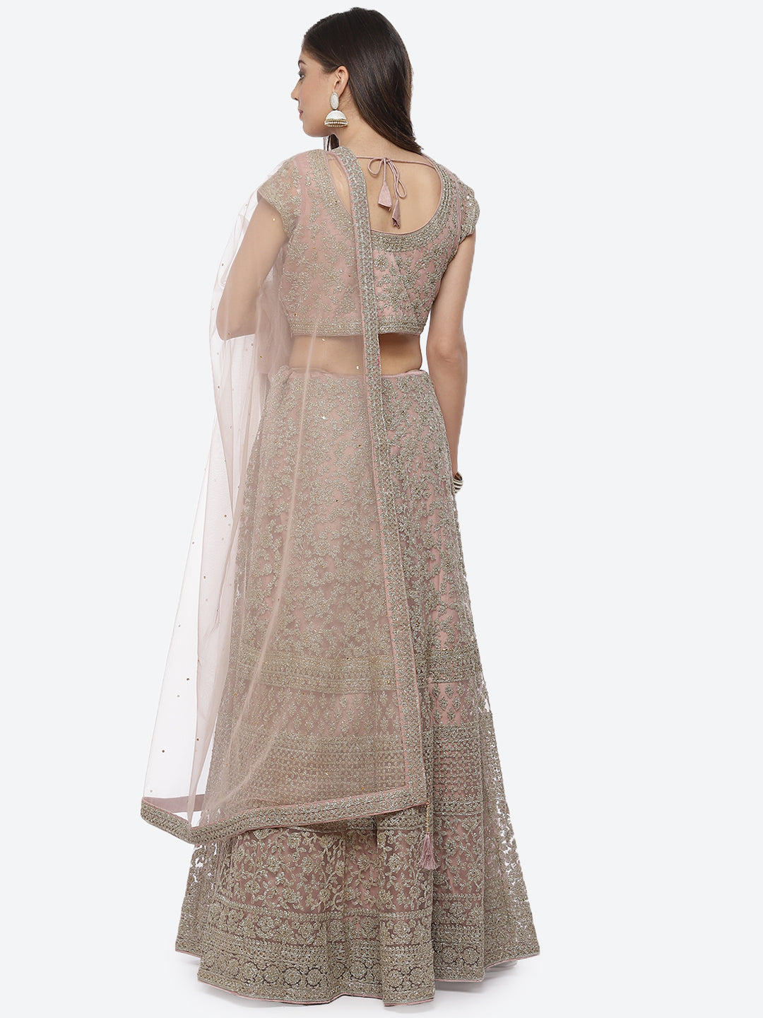 Zari Jaal Net Choli With Lehenga &amp; Net Dupatta