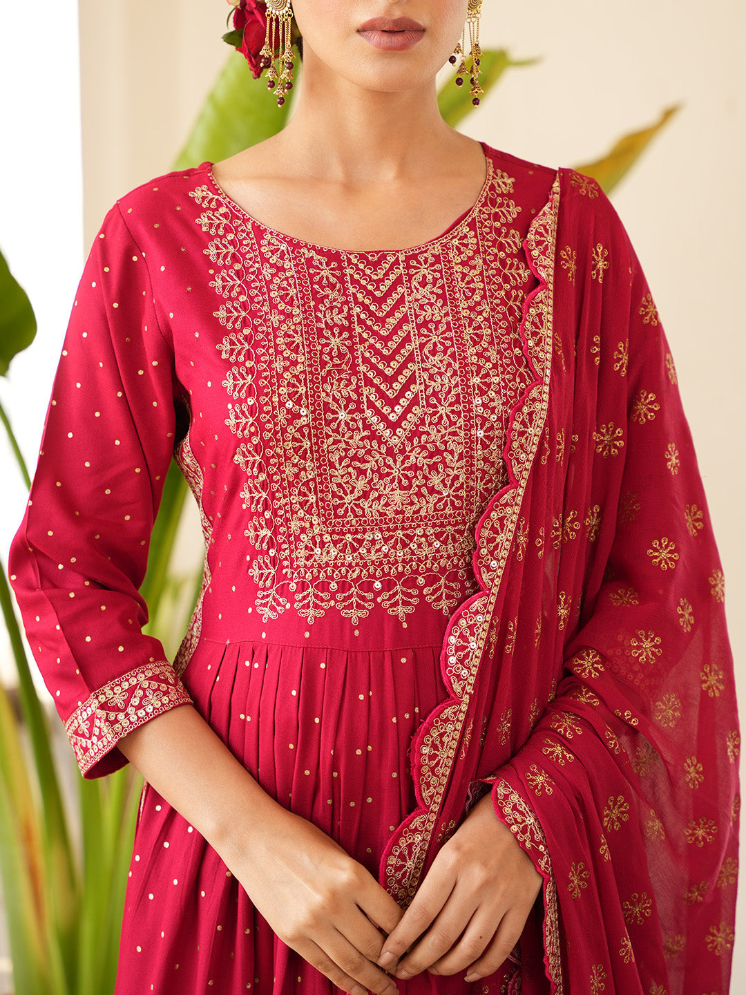 Sequin Embroidered Cotton Kurta With Pants &amp; Dupatta
