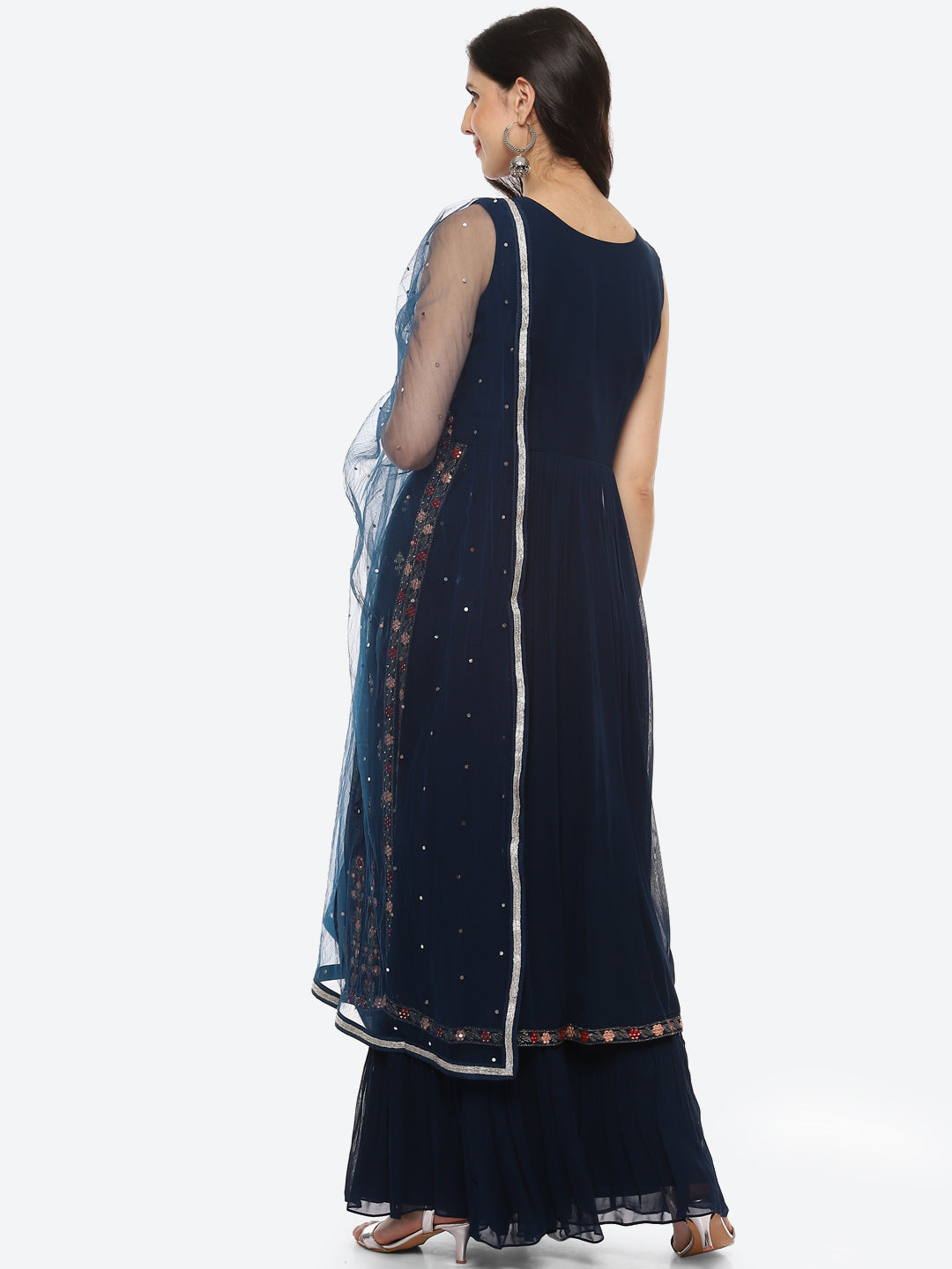 Resham Mirror Booti Georgette Kurta With Churidar &amp; Net Dupatta