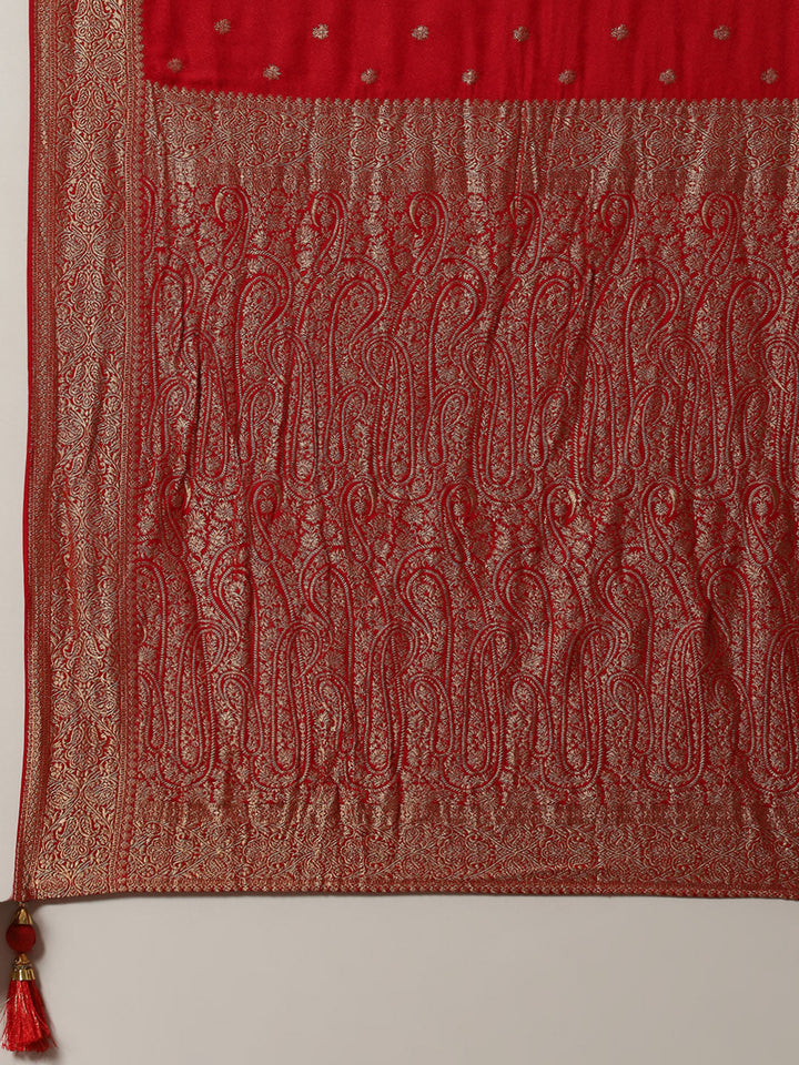 Zari Booti Crepe Plain Saree