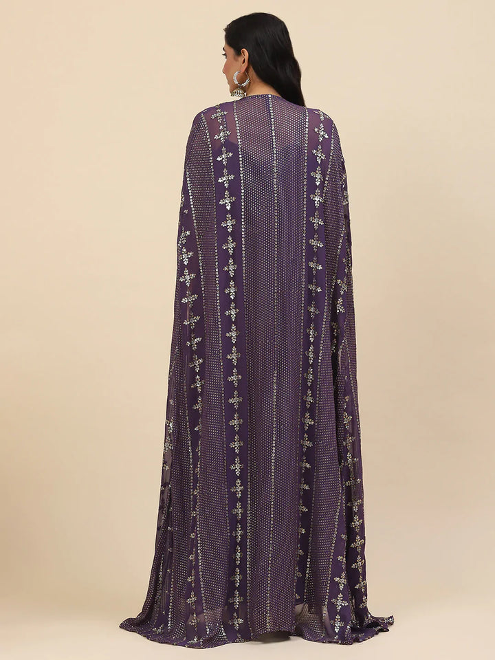 Sequin Embroidered Georgette Lehenga Choli With Dupatta &amp; Jacket