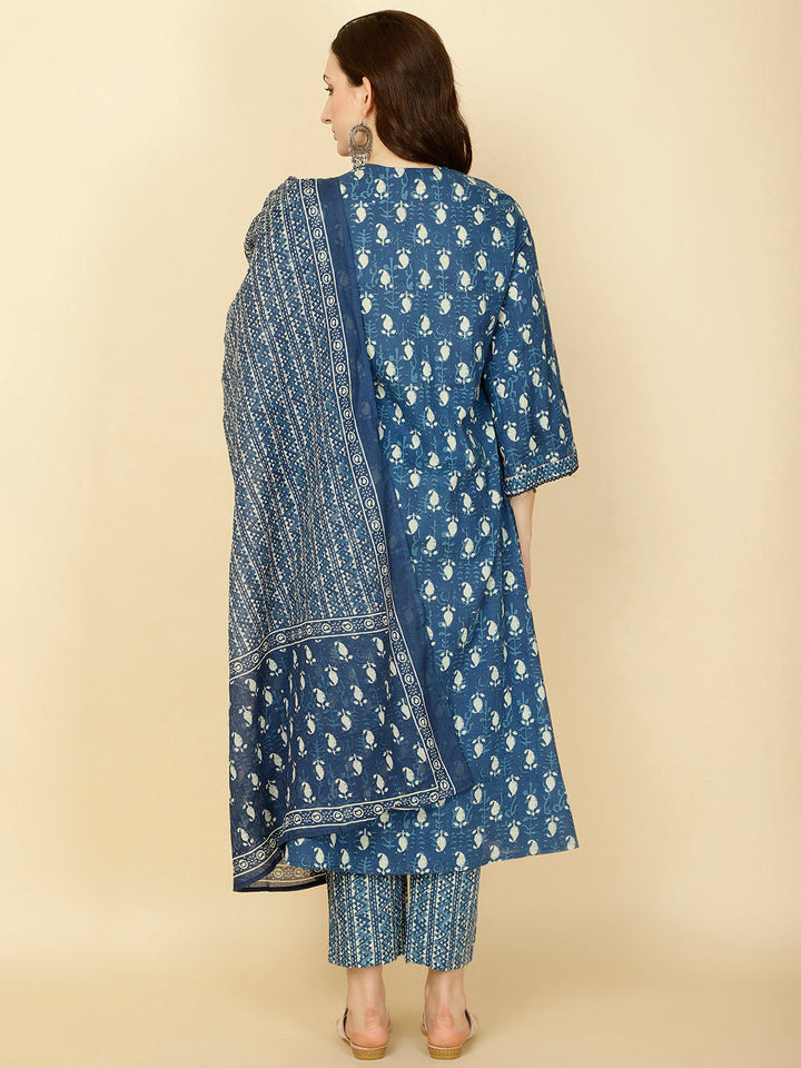 Paisley Printed Cotton Kurta With Pants &amp; Dupatta