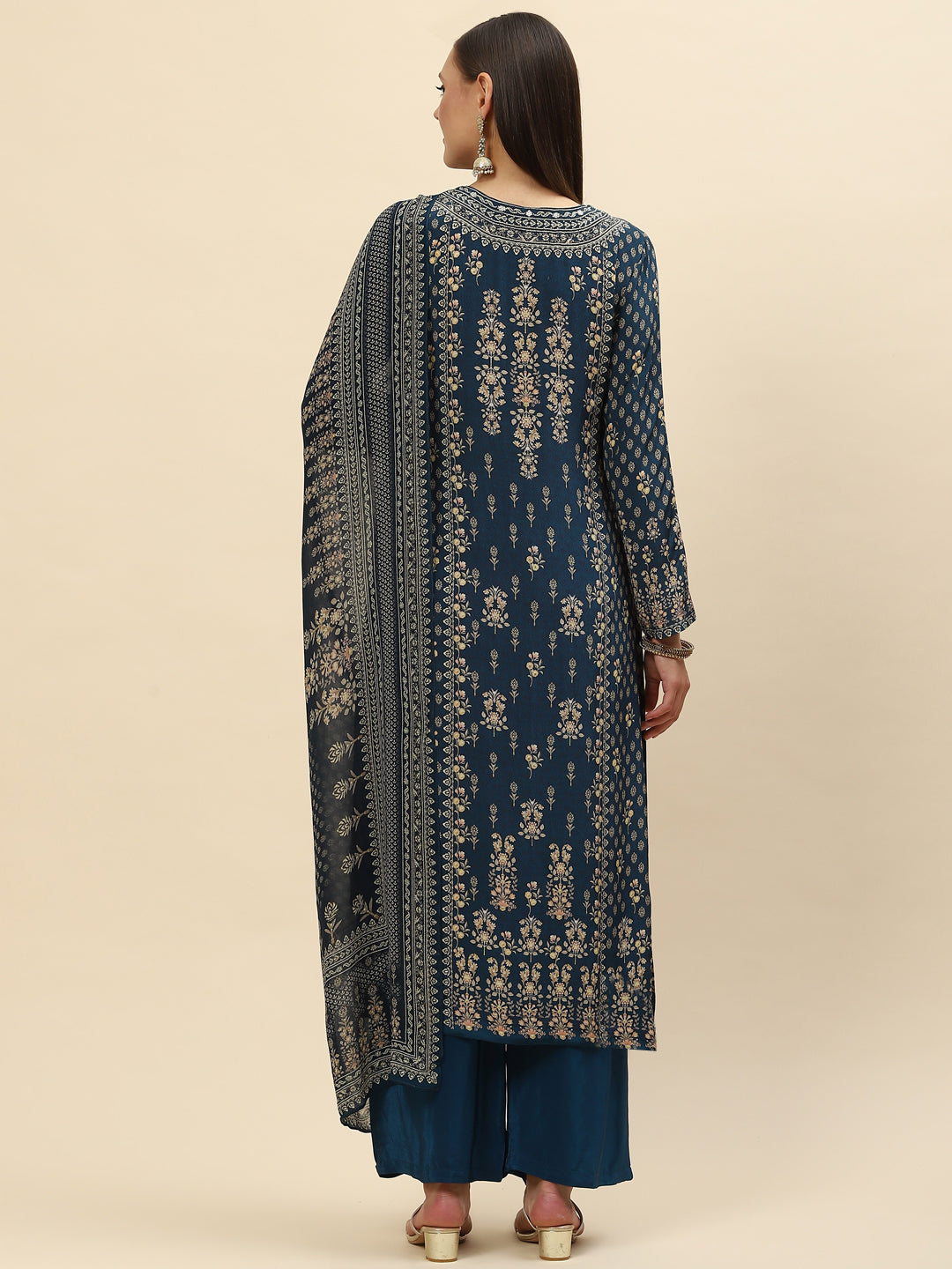 Floral Digital Printed Crepe Kurta With Palazzo &amp; Net Dupatta