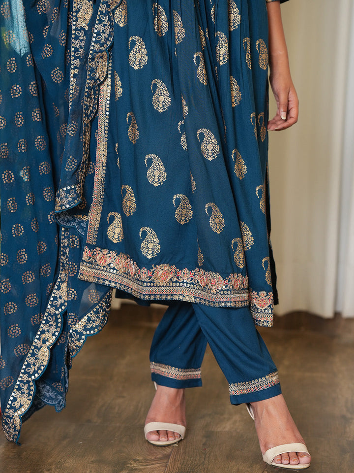 Zari Booti &amp; Paisley Printed Kurta With Pants &amp; Dupatta