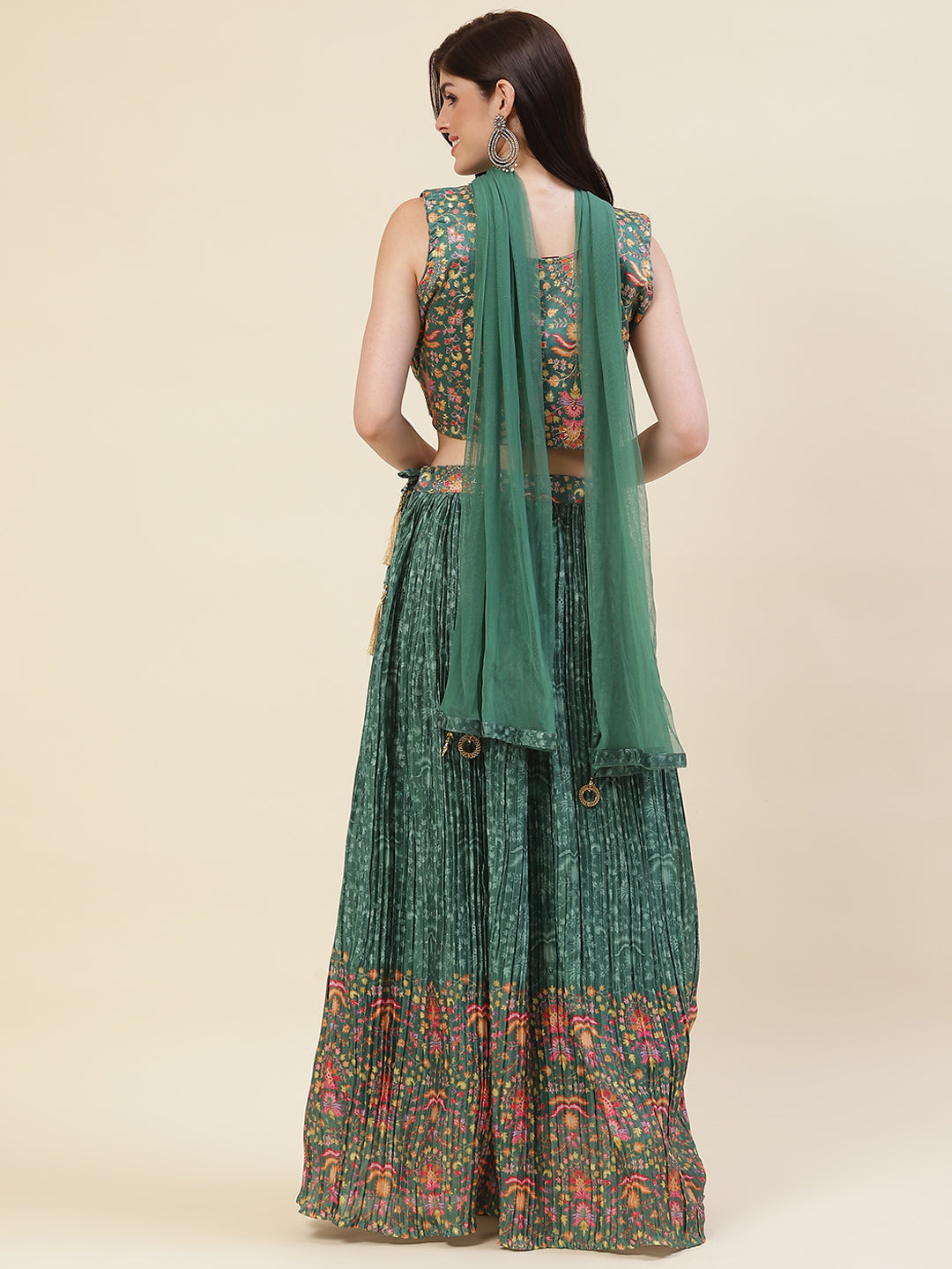 Floral Printed Crepe Choli With Lehenga &amp; Dupatta