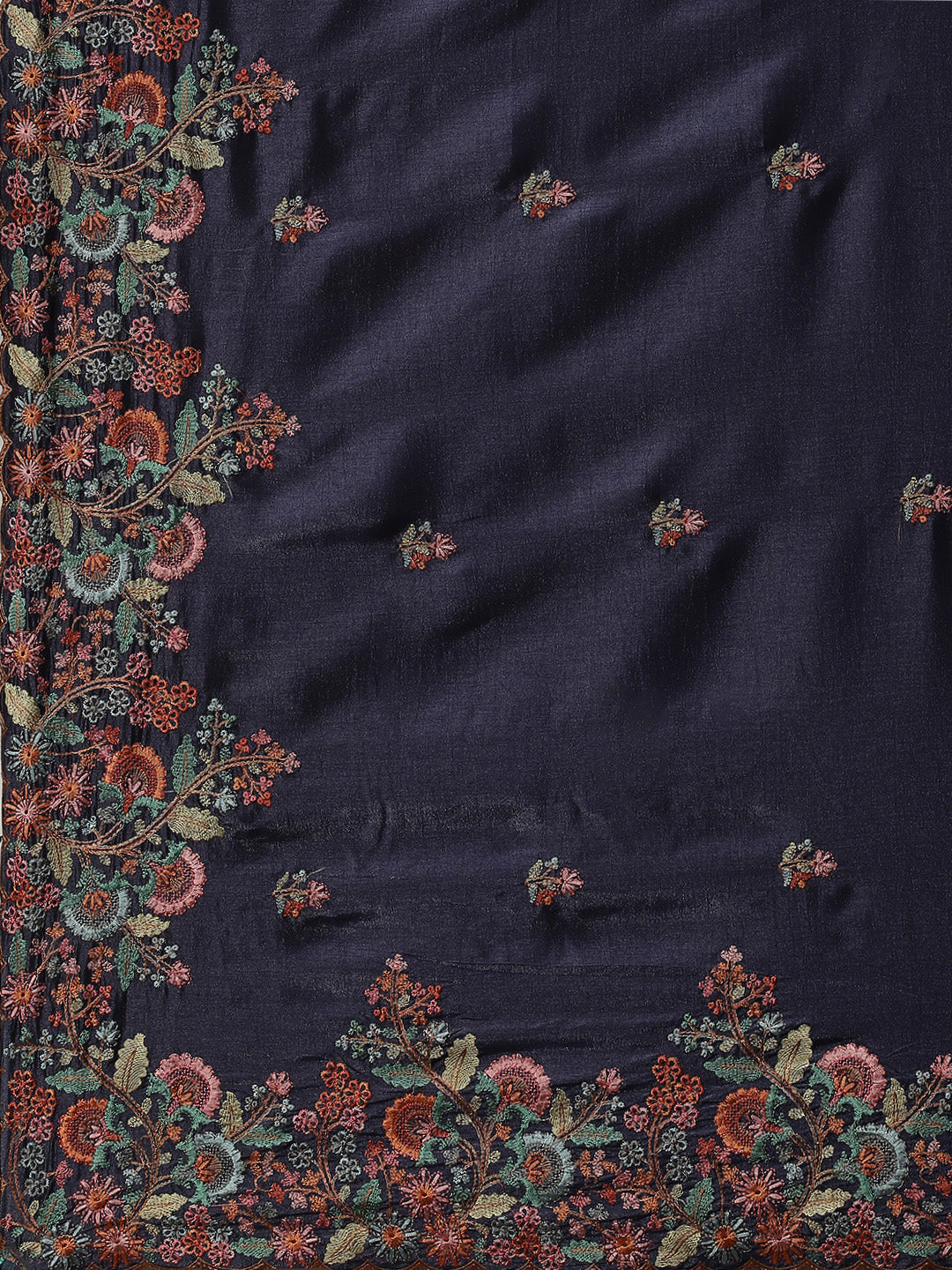 Floral Resham Booti Embroidered Crepe Saree