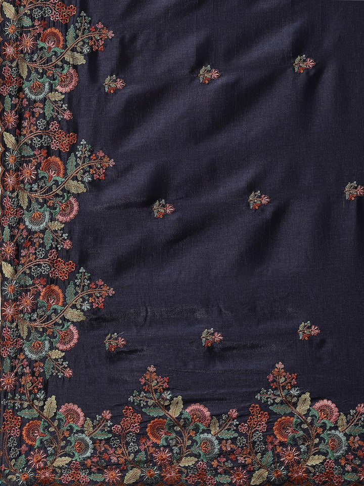 Floral Resham Booti Embroidered Crepe Saree