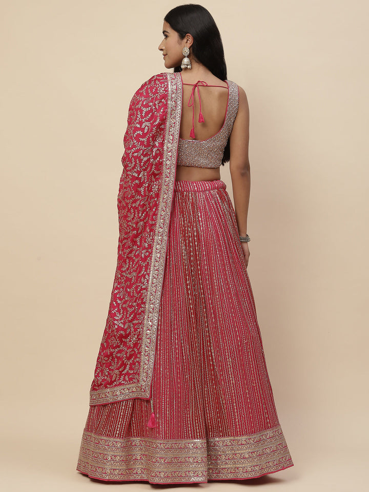 Zari Work Georgette Lehenga With Choli &amp; Dupatta