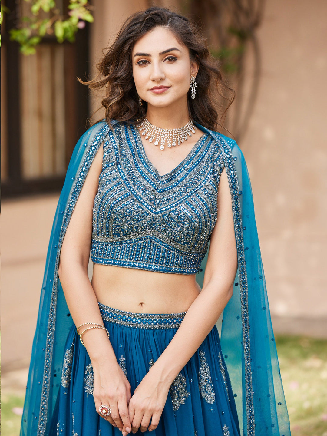 Resham Mirror Georgette Lehenga With Choli and Net Booti Dupatta