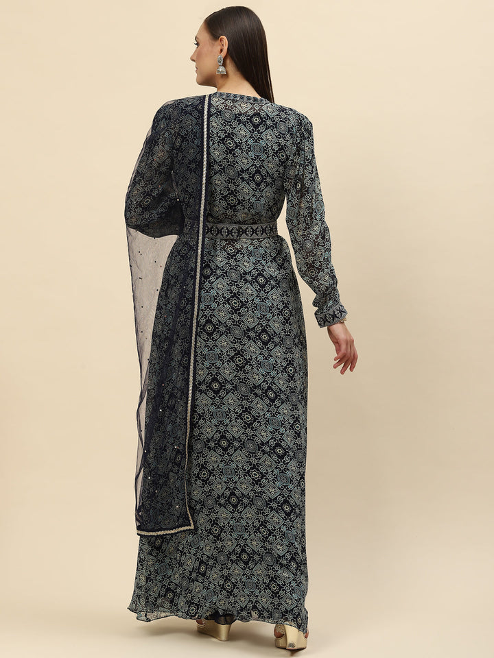 Digital Printed Crop Top Sharara With Dupatta &amp; Jacket