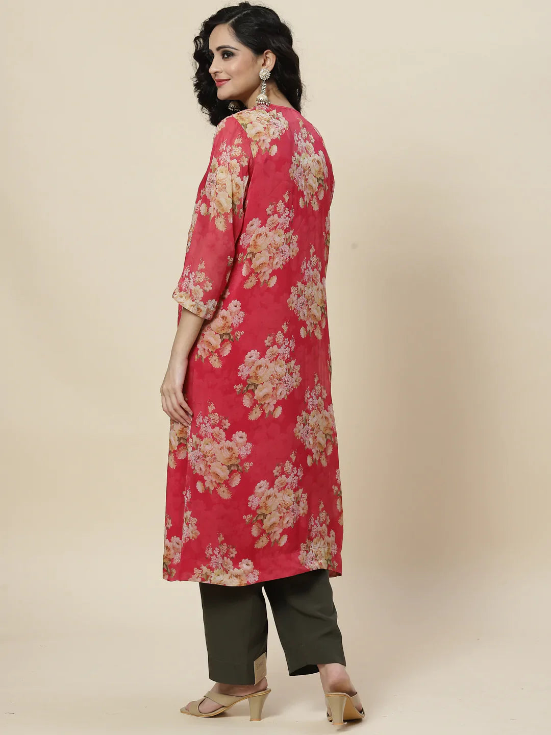 Floral Printed Organza Kurta With Palazzo &amp; Inner