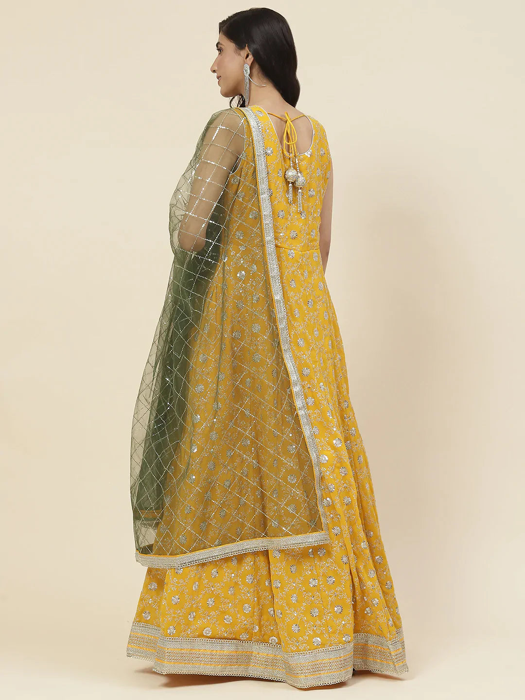 Sequin Embroidered Georgette Kurta With Dupatta