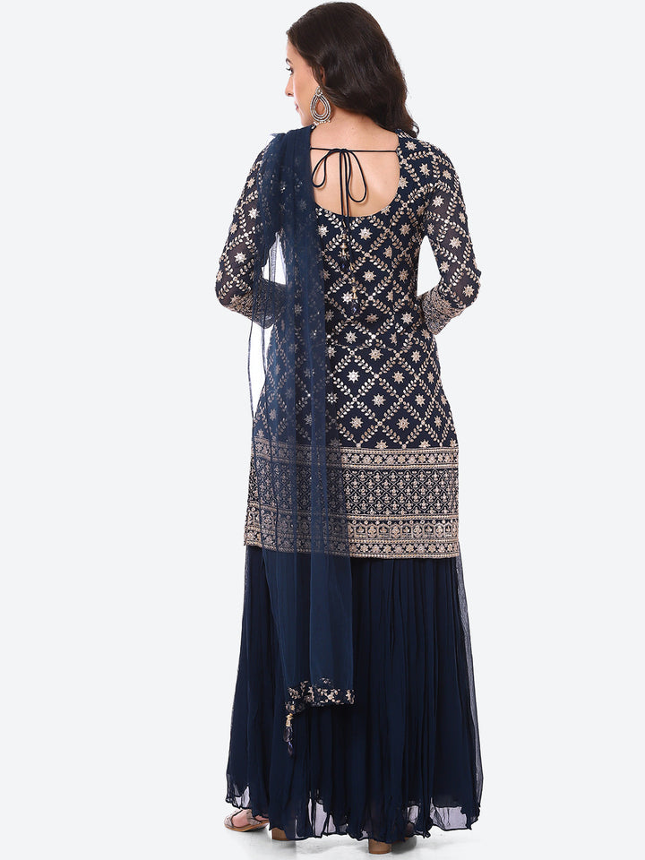 Zari Zaal Embroidered Georgette Kurti With Sharara &amp; Dupatta
