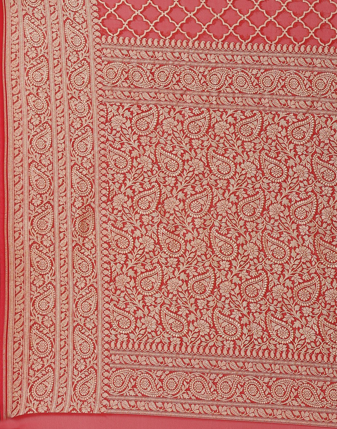 MBZ Meena Bazaar-Red Georgette Banarasi Khaddi Saree
