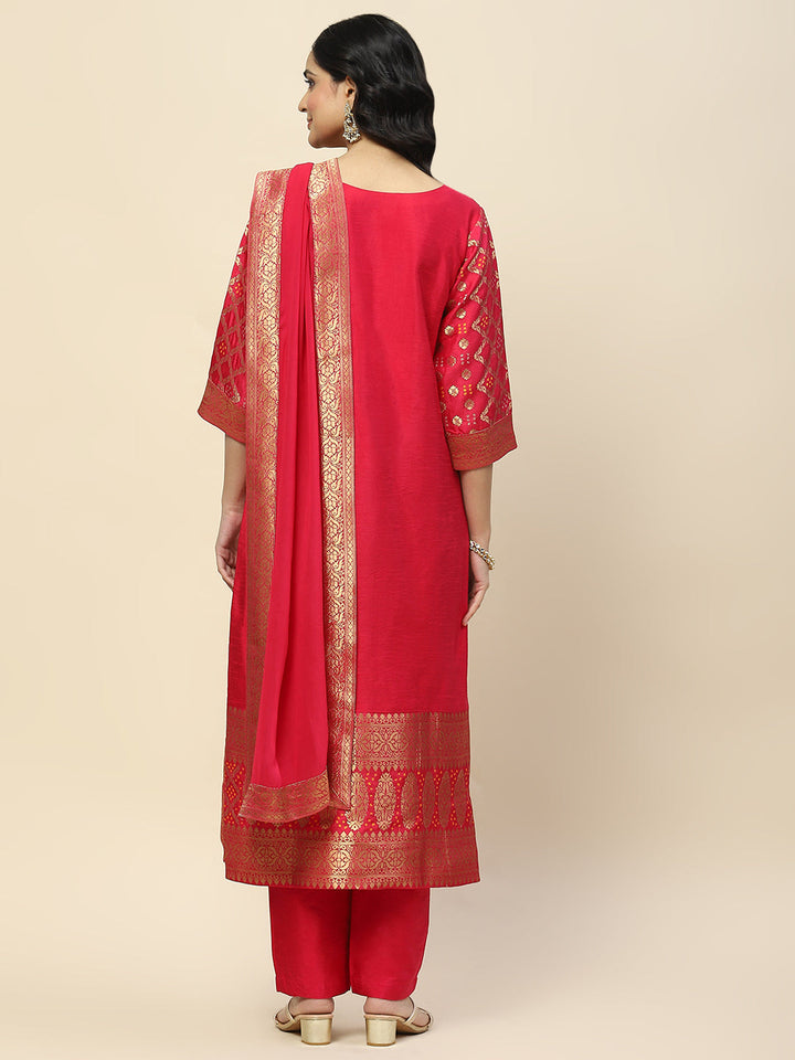Woven Banarasi Kurta With Pants &amp; Dupatta