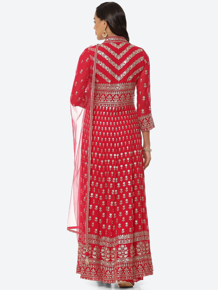 Zari Booti Georgette Kurta With Palazzo &amp; Net Dupatta