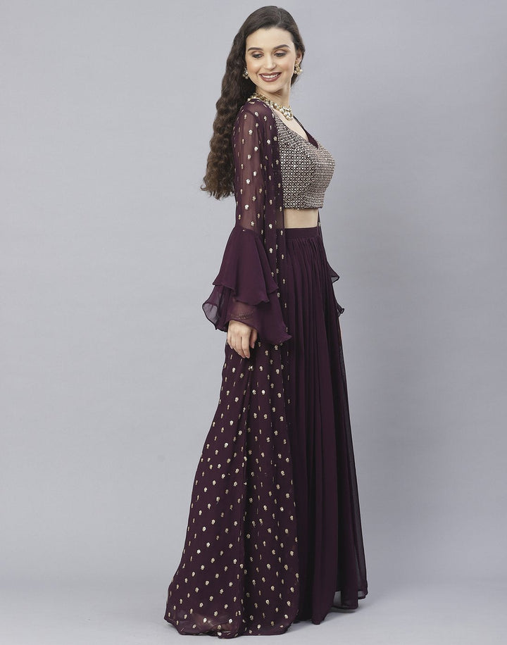 Bottle Green, Wine and Navy Blue Georgette Salwar Kameez with Shrug