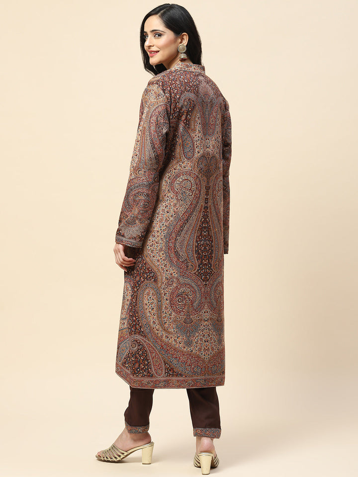 Resham Jaal Woven Pashmina Kurta With Pants &amp; Jacket