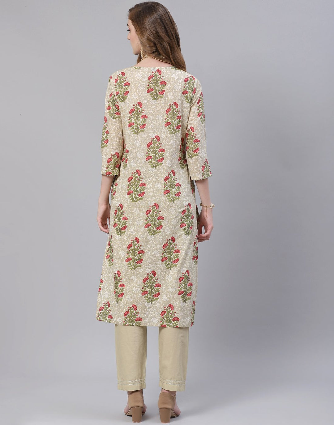 Dusty Green and Pink Cotton Salwar Kameez Stitched Suit