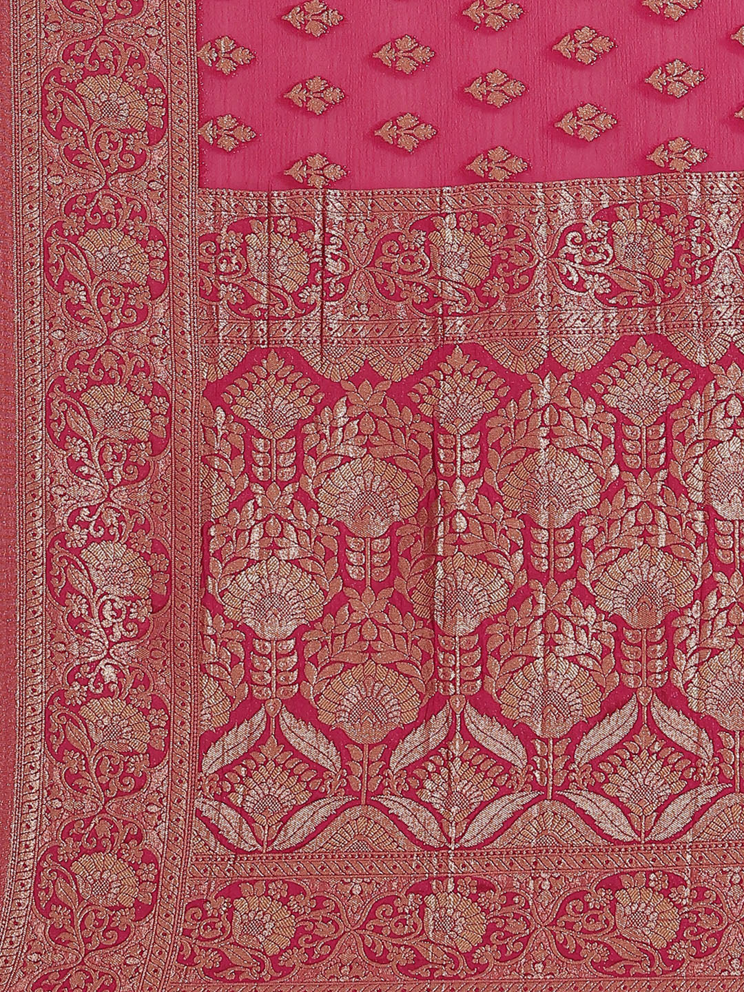 Zari Border Booti Crepe Woven Saree