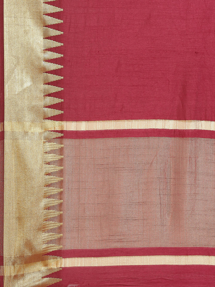 Plain Art Handloom Saree with  Temple Border