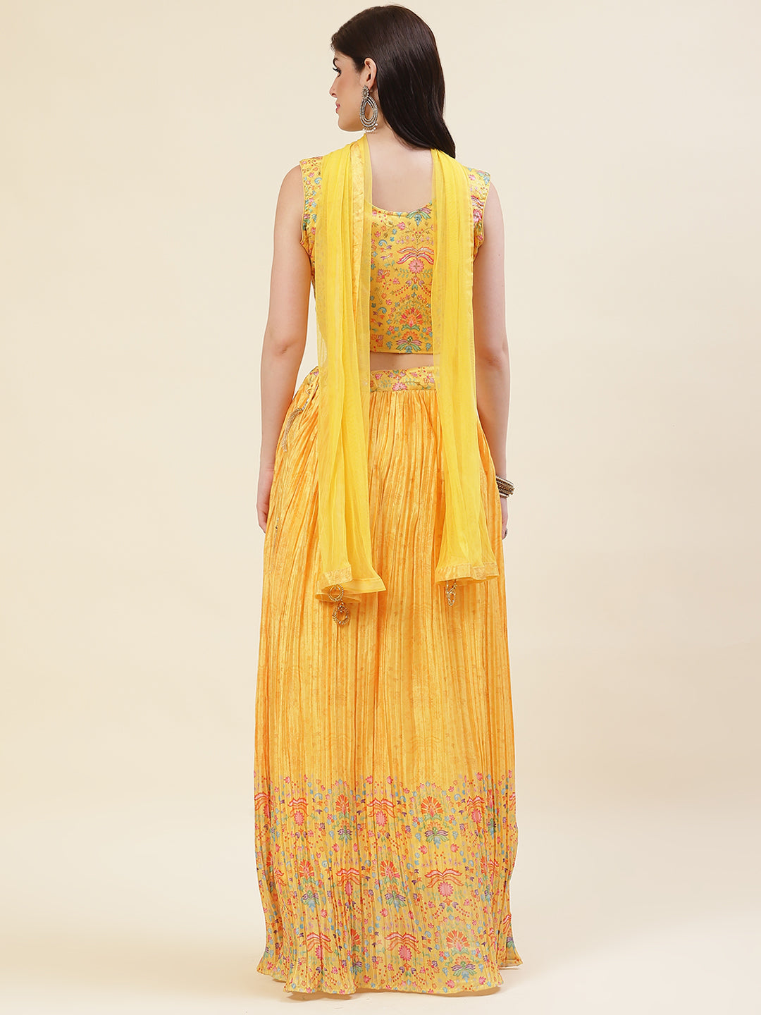 Floral Printed Crepe Choli With Lehenga &amp; Dupatta