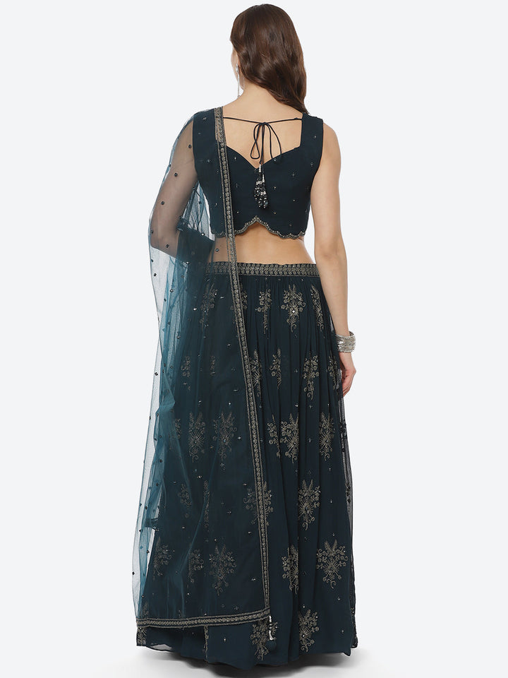 Georgette Lehenga Paired With Matching Crop Top