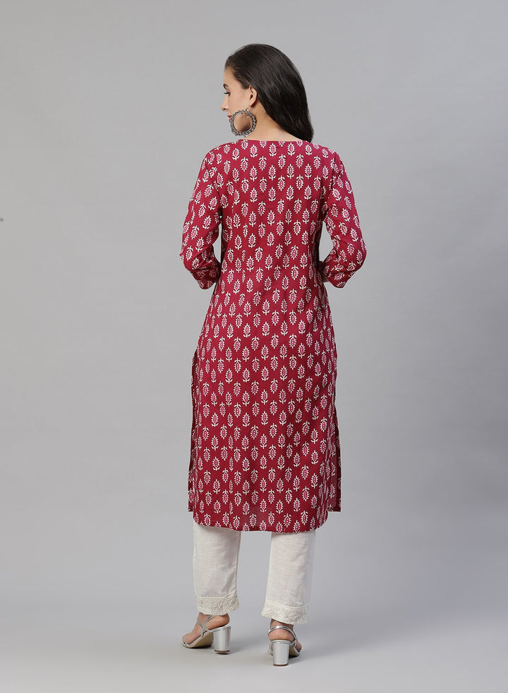 Yoke Embroidered Cotton Printed Kurti Pant Set