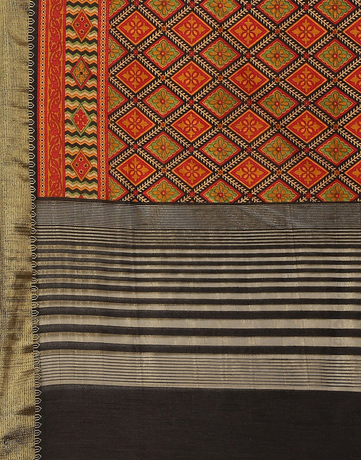 Printed Art Handloom Dupion Zari Booti Border Saree