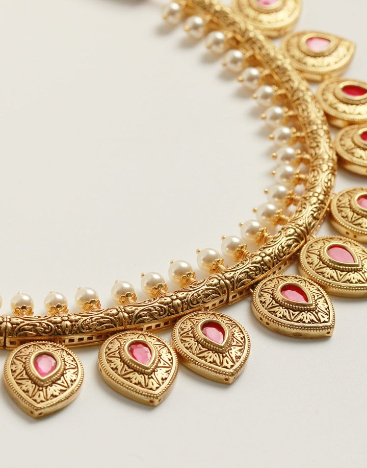 Colored Stone Necklace Set With Ear-Drop (Jhumki)