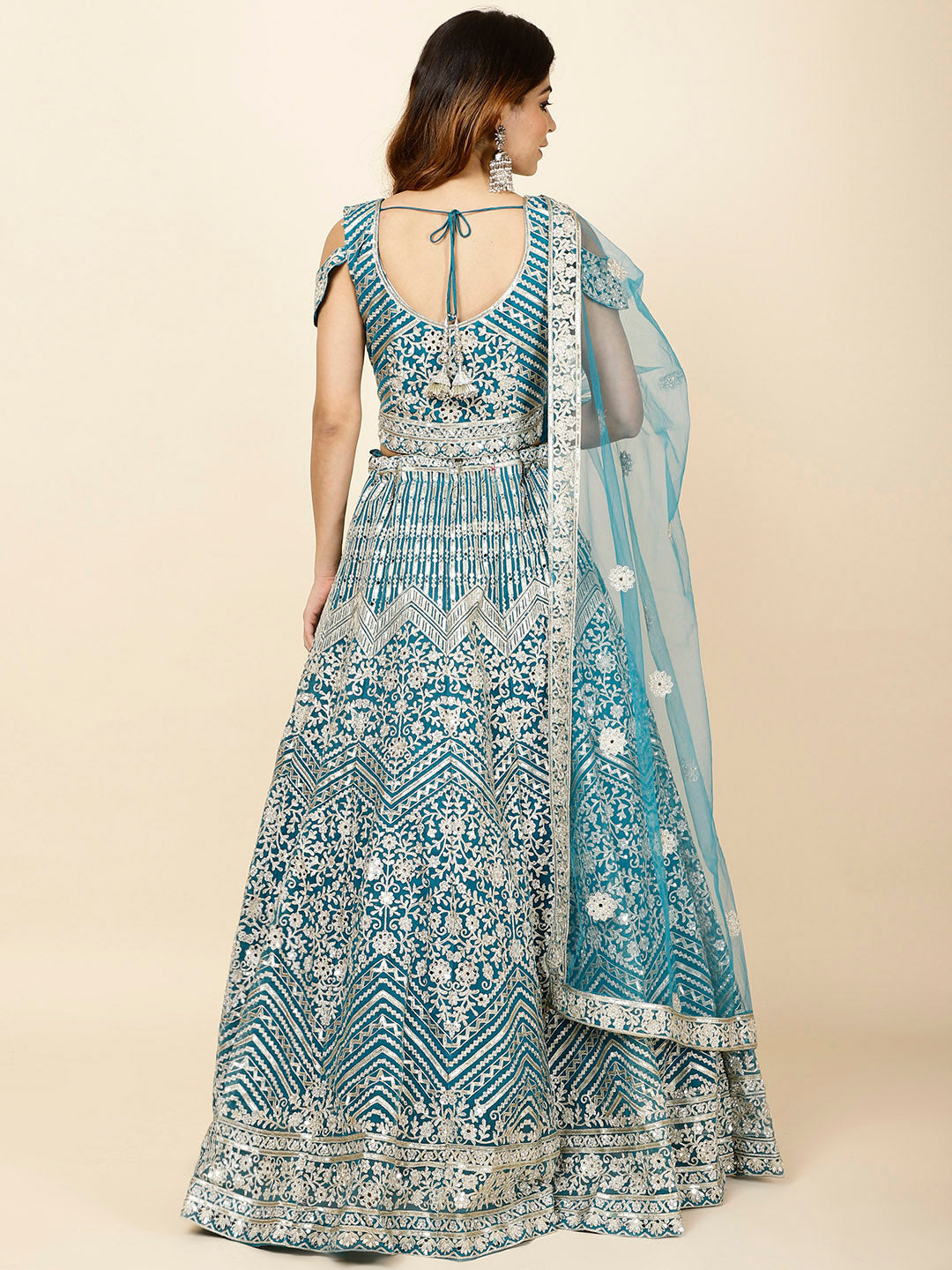 Zari Embroidered Net Choli With Lehenga &amp; Dupatta