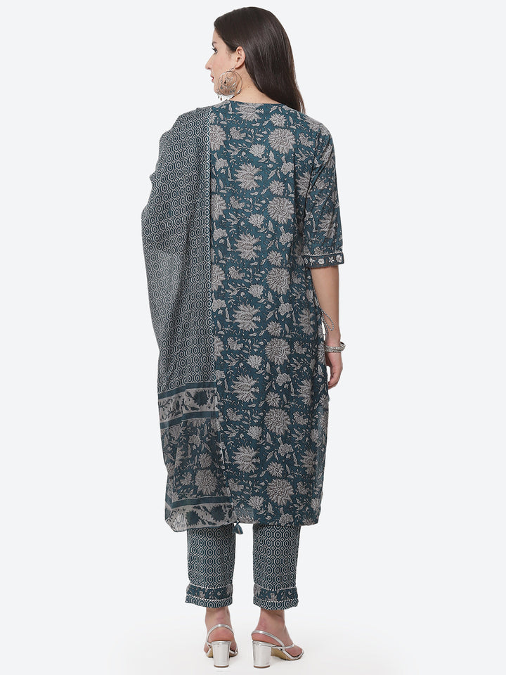 Floral Printed Cotton Stitched Salwar Kameez With Printed Dupatta