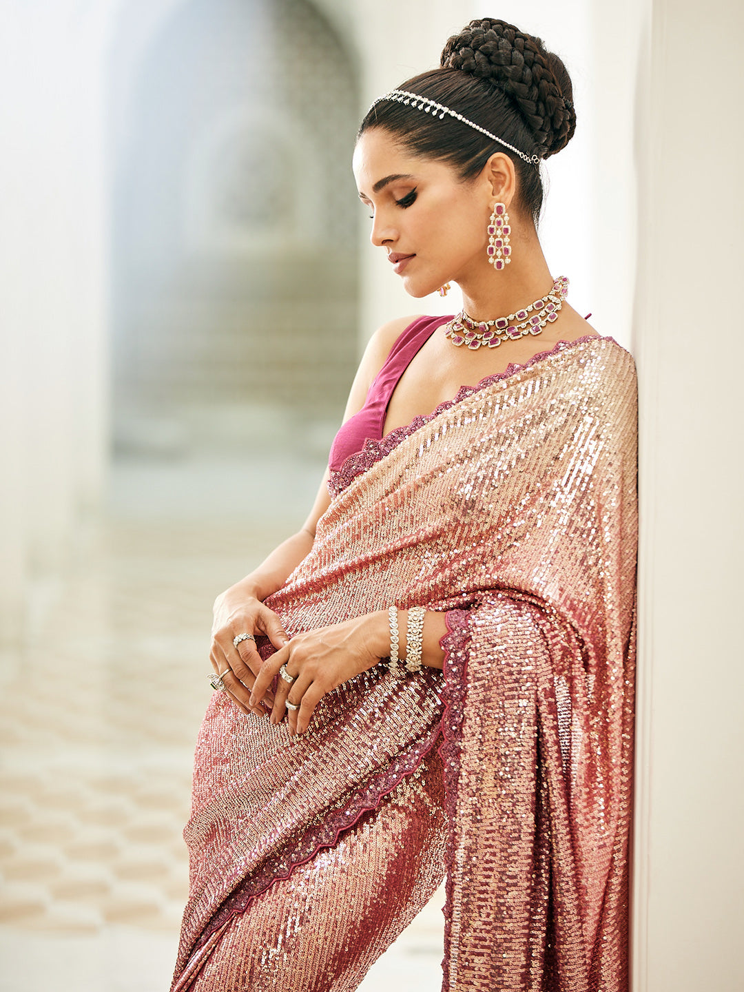 Sequence Embroidered Net Saree