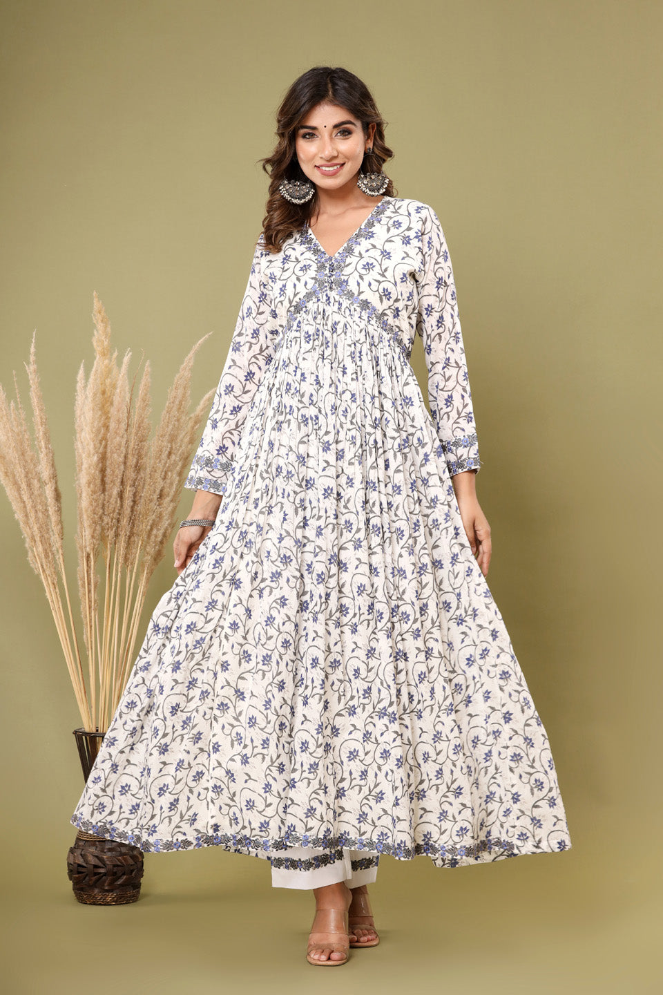 Printed Cotton Kurta With Pants &amp; Dupatta