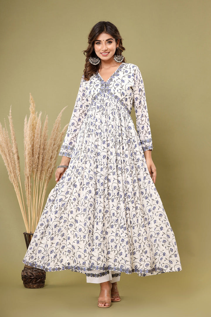 Printed Cotton Kurta With Pants &amp; Dupatta
