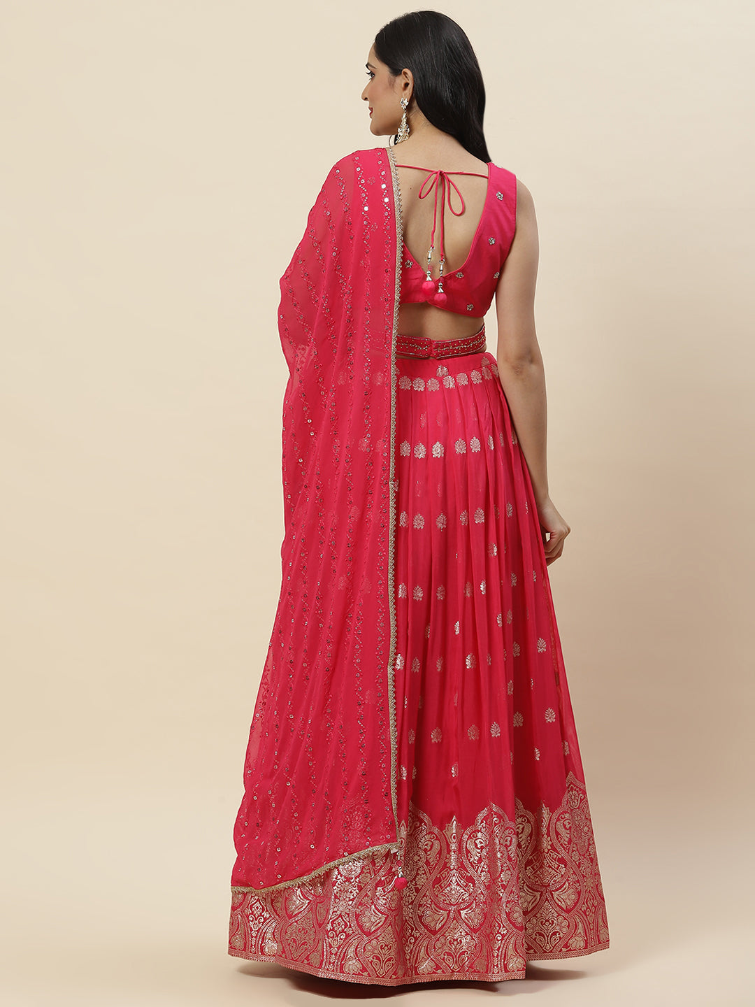 Zari Booti Embroidered Organza Choli With Lehenga &amp; Dupatta