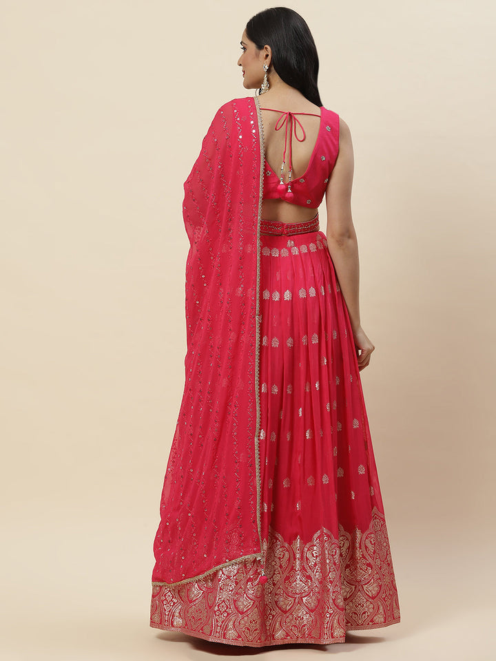 Zari Booti Embroidered Organza Choli With Lehenga &amp; Dupatta