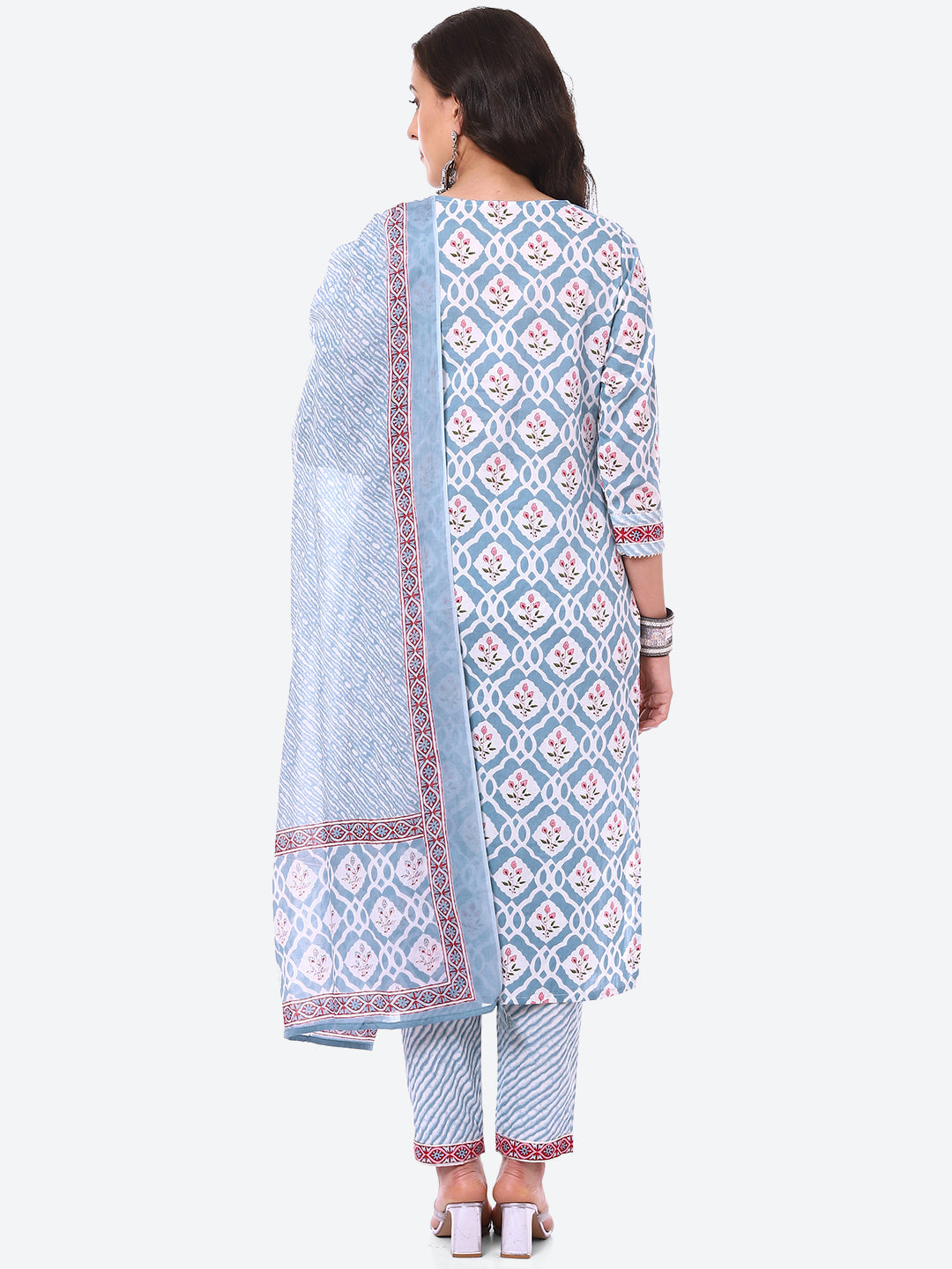 Floral Booti Printed Cotton Kurta With Pant &amp; Dupatta
