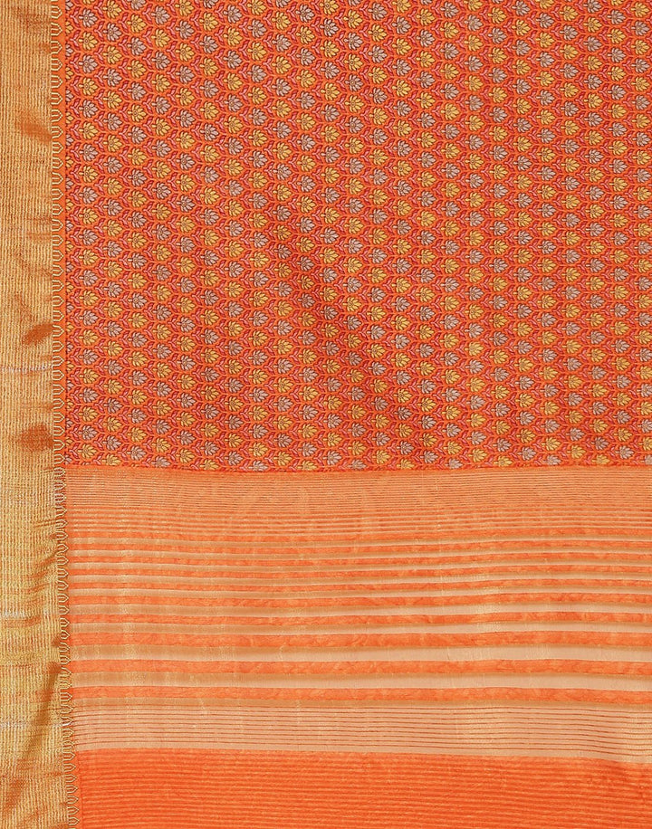 Printed Art Handloom Dupion Zari Booti Border Saree