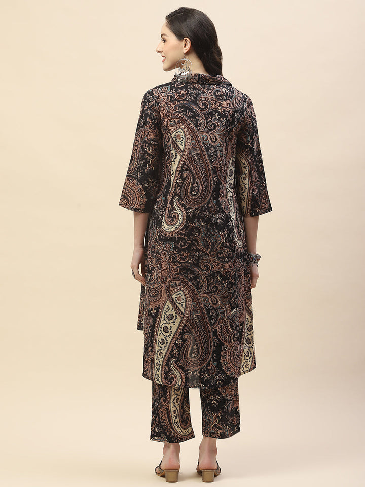 Paisley Printed Cotton Kurta With Pants
