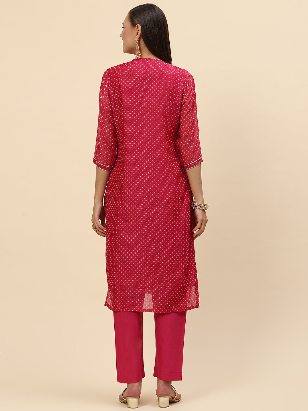 Gota Work &amp; Printed Chanderi Kurta With Pants