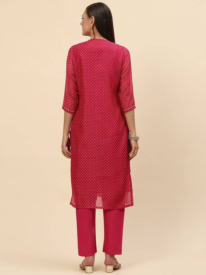 Gota Work &amp; Printed Chanderi Kurta With Pants